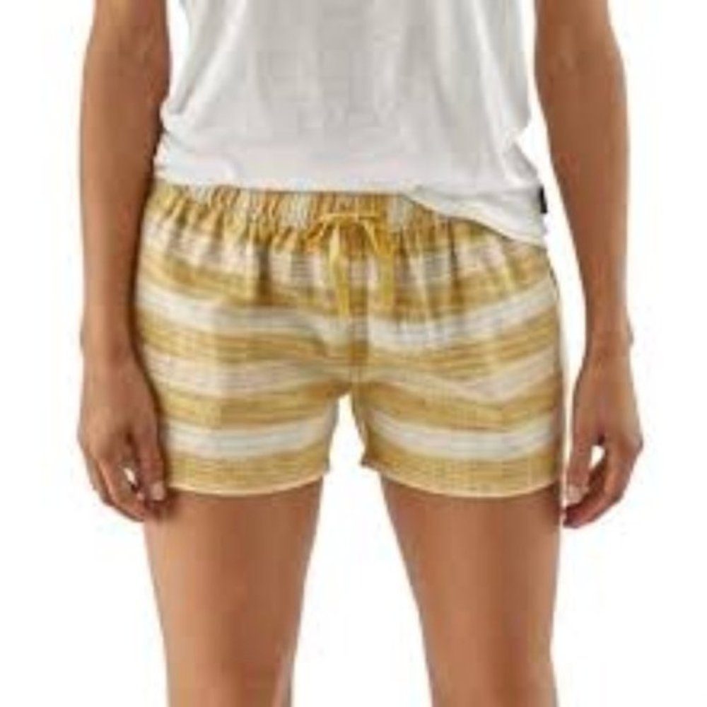 Patagonia Island Hemp Women's Baggies shorts, yellow stripe, medium
